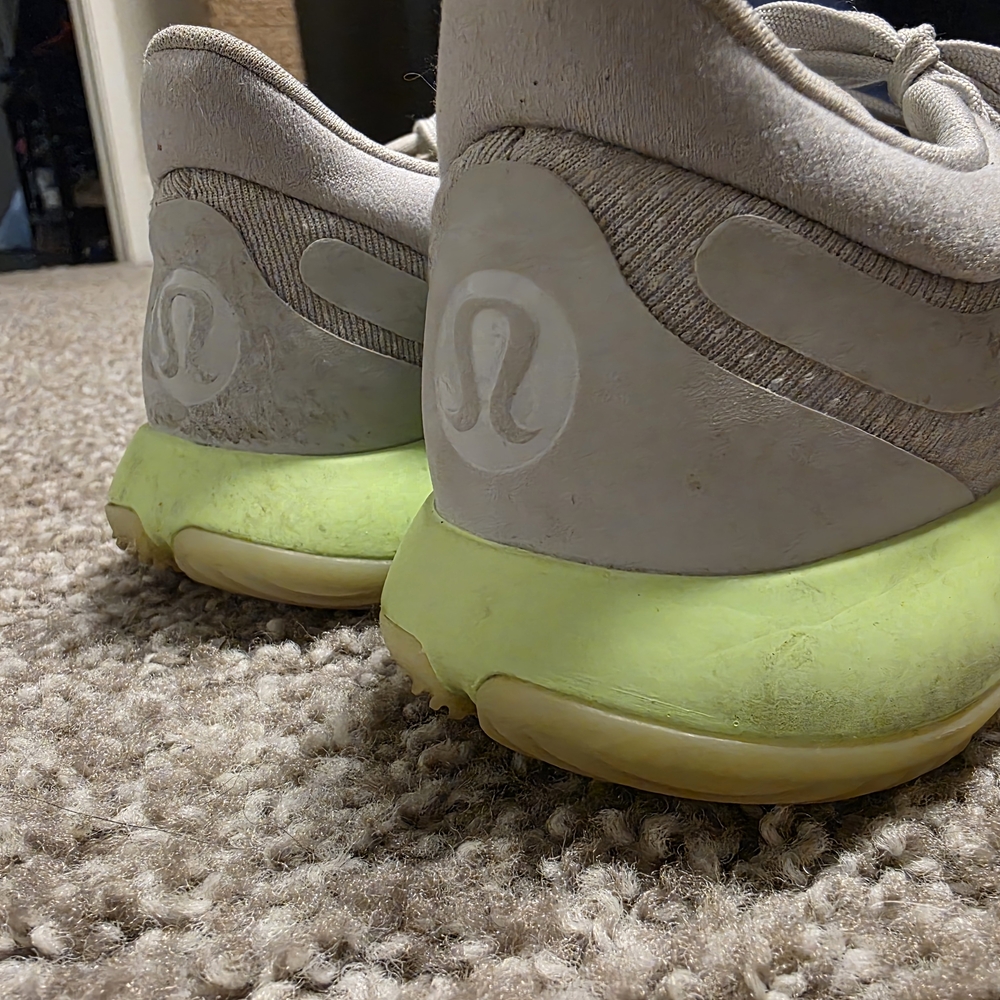 Lululemon White and Neon Green Sneakers